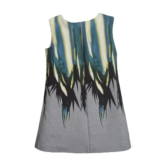 Carlucci Kids Sleeveless Feather Print Dress Girl Size 3T Gray Blue Formal Lined - Picture 2 of 10